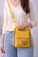 Quilted Vegan Leather Mini Crossbody Bag Mustard Yellow