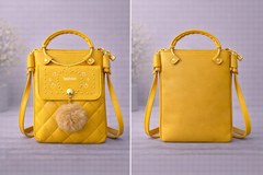 Quilted Vegan Leather Mini Crossbody Bag Mustard Yellow