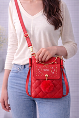 Quilted Vegan Leather Mini Crossbody Bag Bright Red
