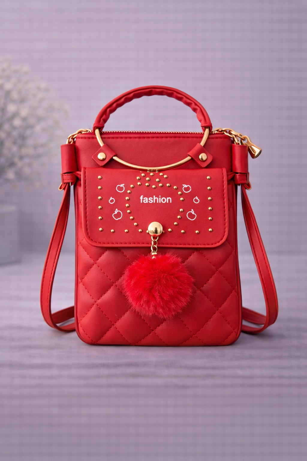 Quilted Vegan Leather Mini Crossbody Bag Bright Red