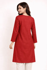 Floral Vine Embroidered Crimson Cotton Kurta