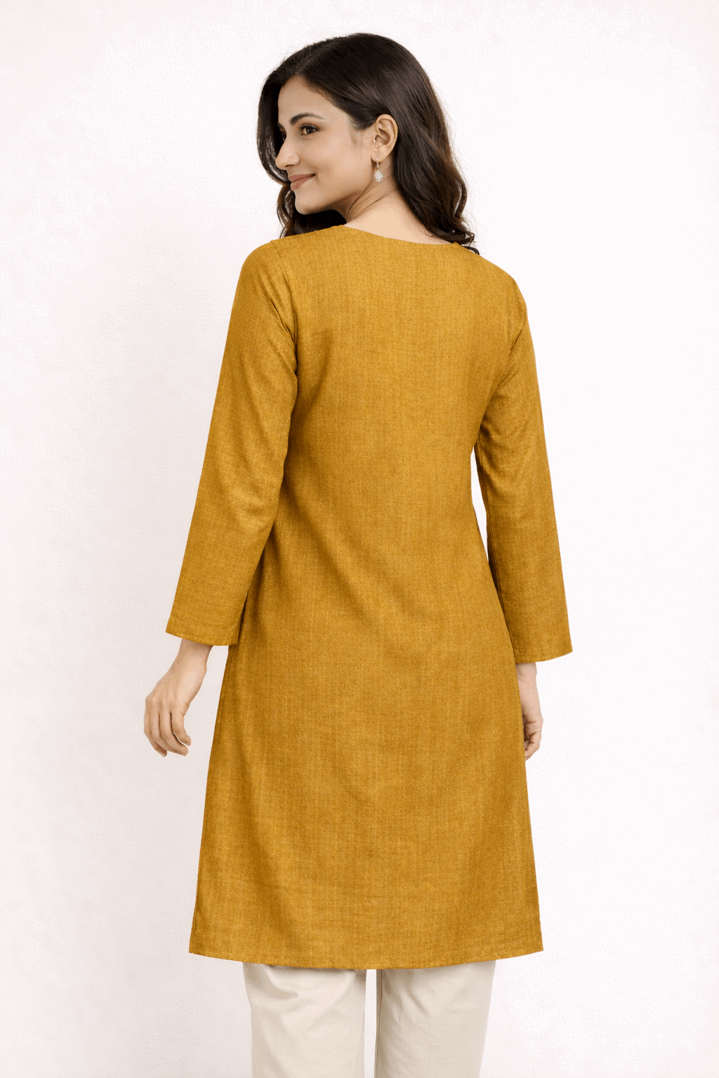 Floral Vine Embroidered Mustard Cotton Kurta