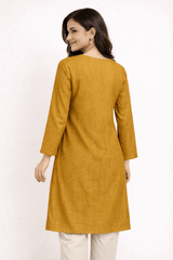 Floral Vine Embroidered Mustard Cotton Kurta