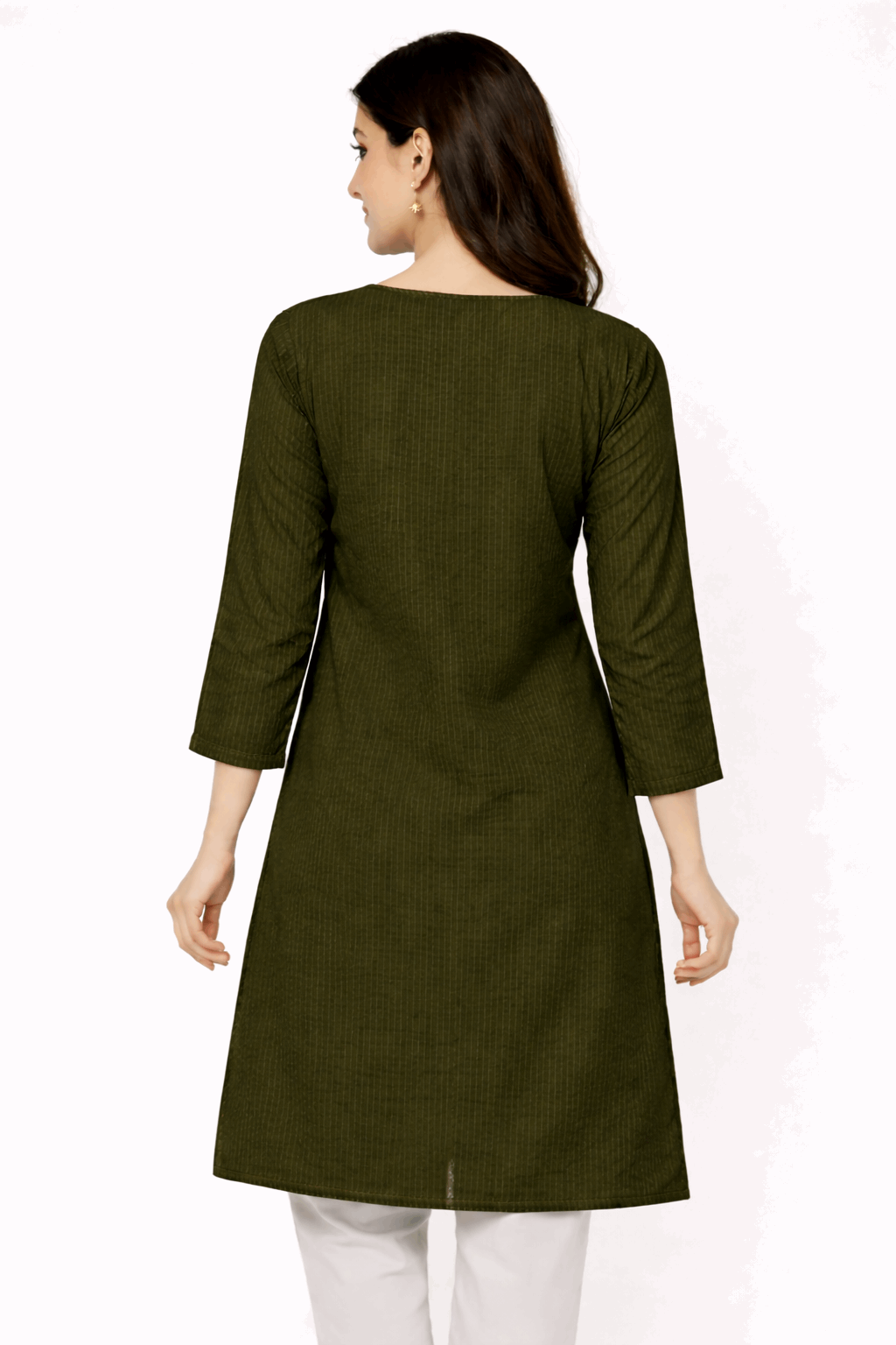 Olive Color Striped Floral Embroidered Kurta