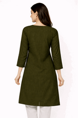 Olive Color Striped Floral Embroidered Kurta