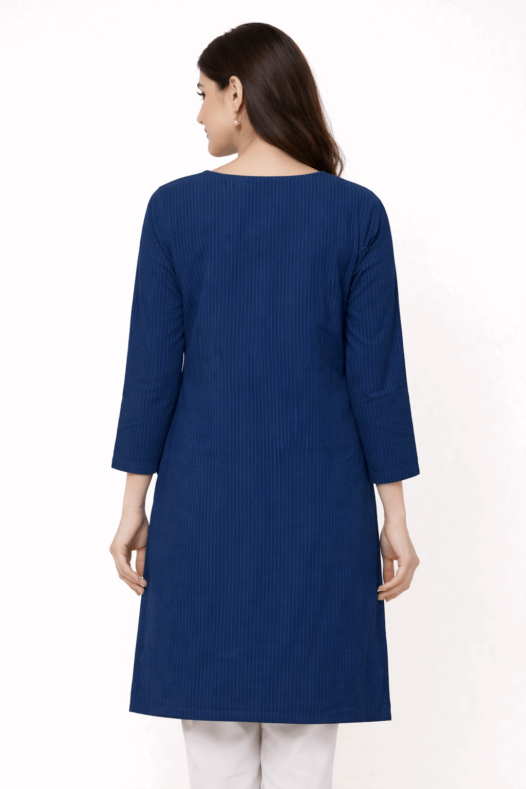 Blue Striped Floral Embroidered Kurta