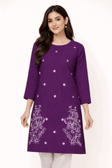 Purple Striped Floral Embroidered Kurta