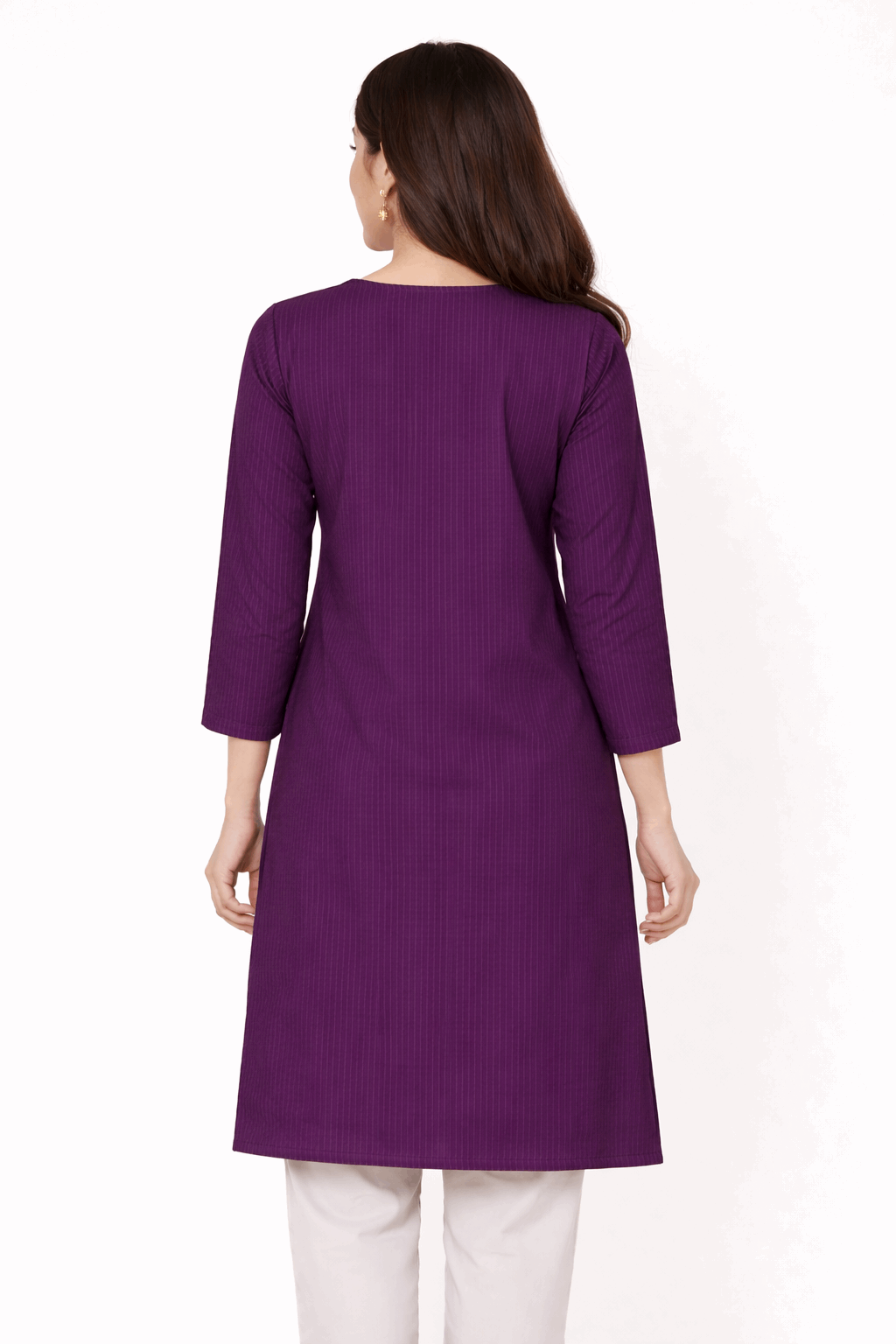 Purple Striped Floral Embroidered Kurta