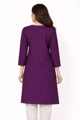 Purple Striped Floral Embroidered Kurta