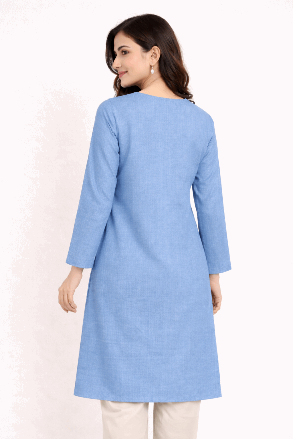 Floral Vine Embroidered Sky Blue Cotton Kurta