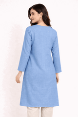 Floral Vine Embroidered Sky Blue Cotton Kurta