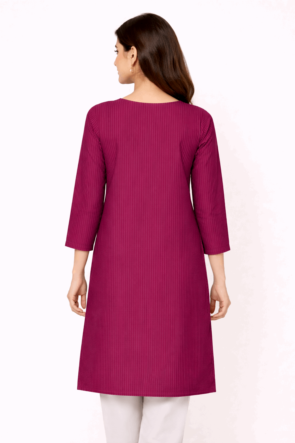 Maroon Striped Floral Embroidered Kurta