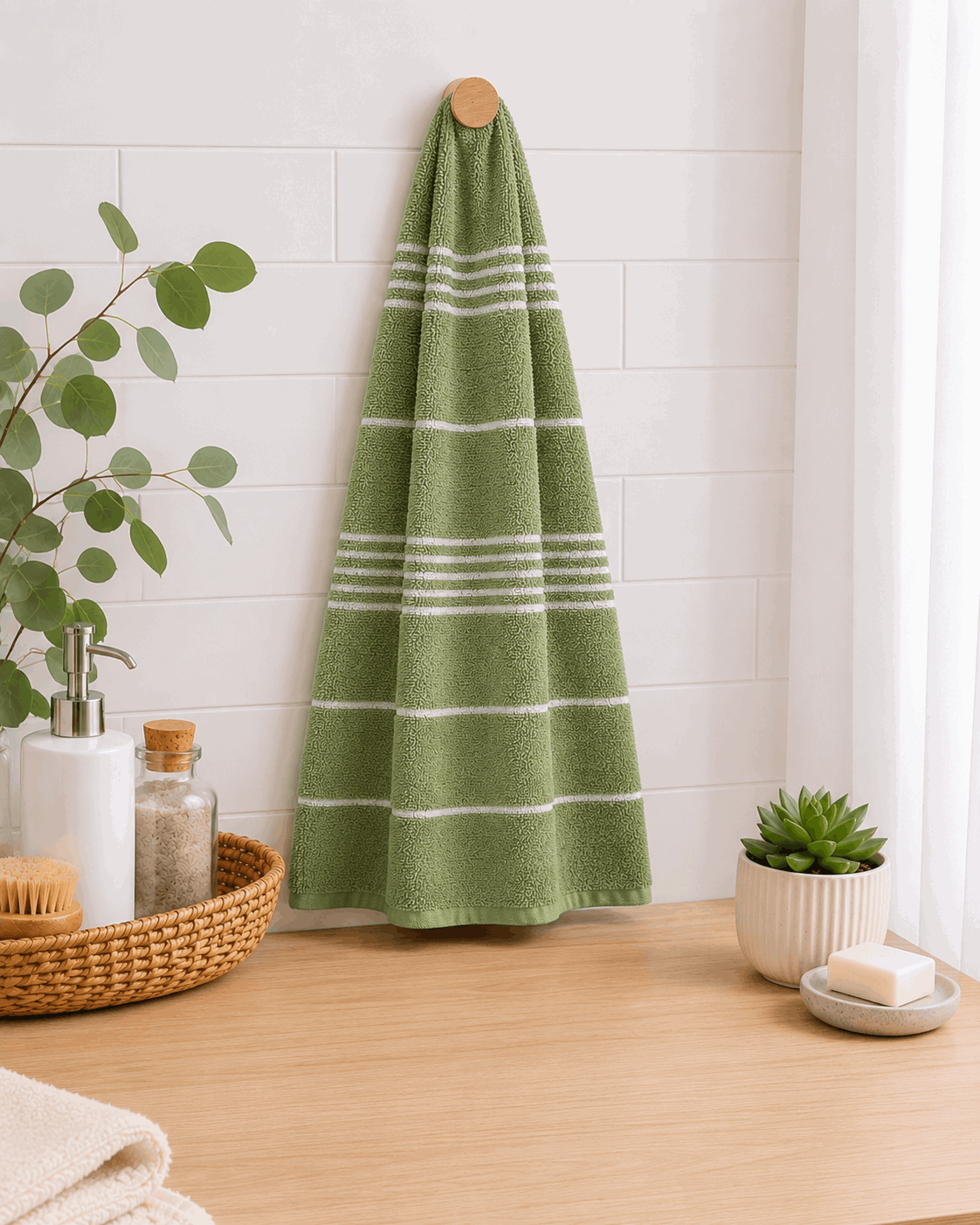 Classic Cotton Striped Bath Towel in Parrot Green