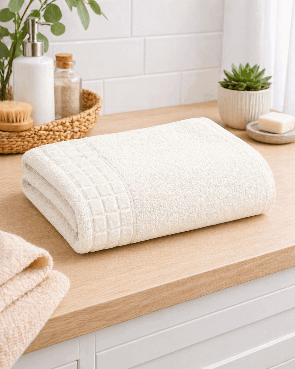 Premium Cotton Bath Towel with Waffle Border