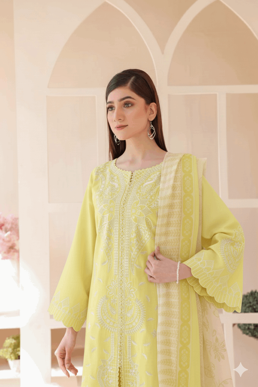 3 Piece – Embroidered Cotton Suit # 37