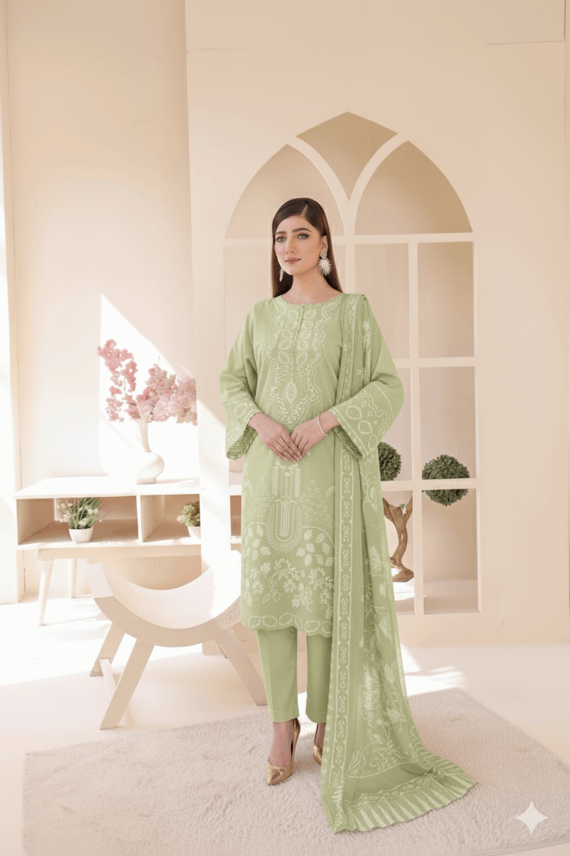 3 Piece – Embroidered Cotton Suit # 25