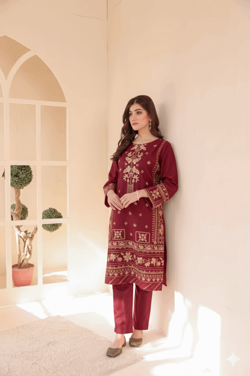 2 Piece – Embroidered Cotton Suit # 40