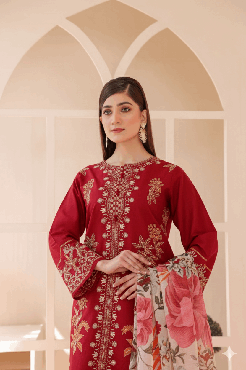3 Piece – Embroidered Cotton Suit # 26