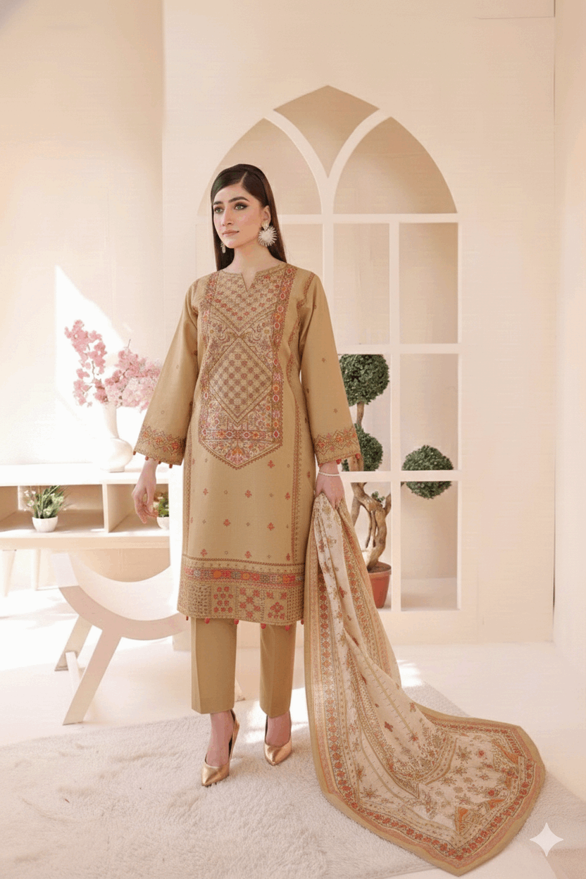 3 Piece – Embroidered Cotton Suit # 18