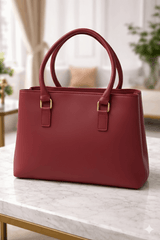 Jimmy Choo Pleated Leather Handbag with Gold-Tone Accents Maroon