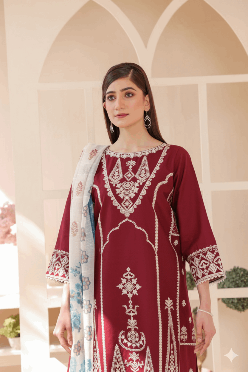 3 Piece – Embroidered Cotton Suit # 22