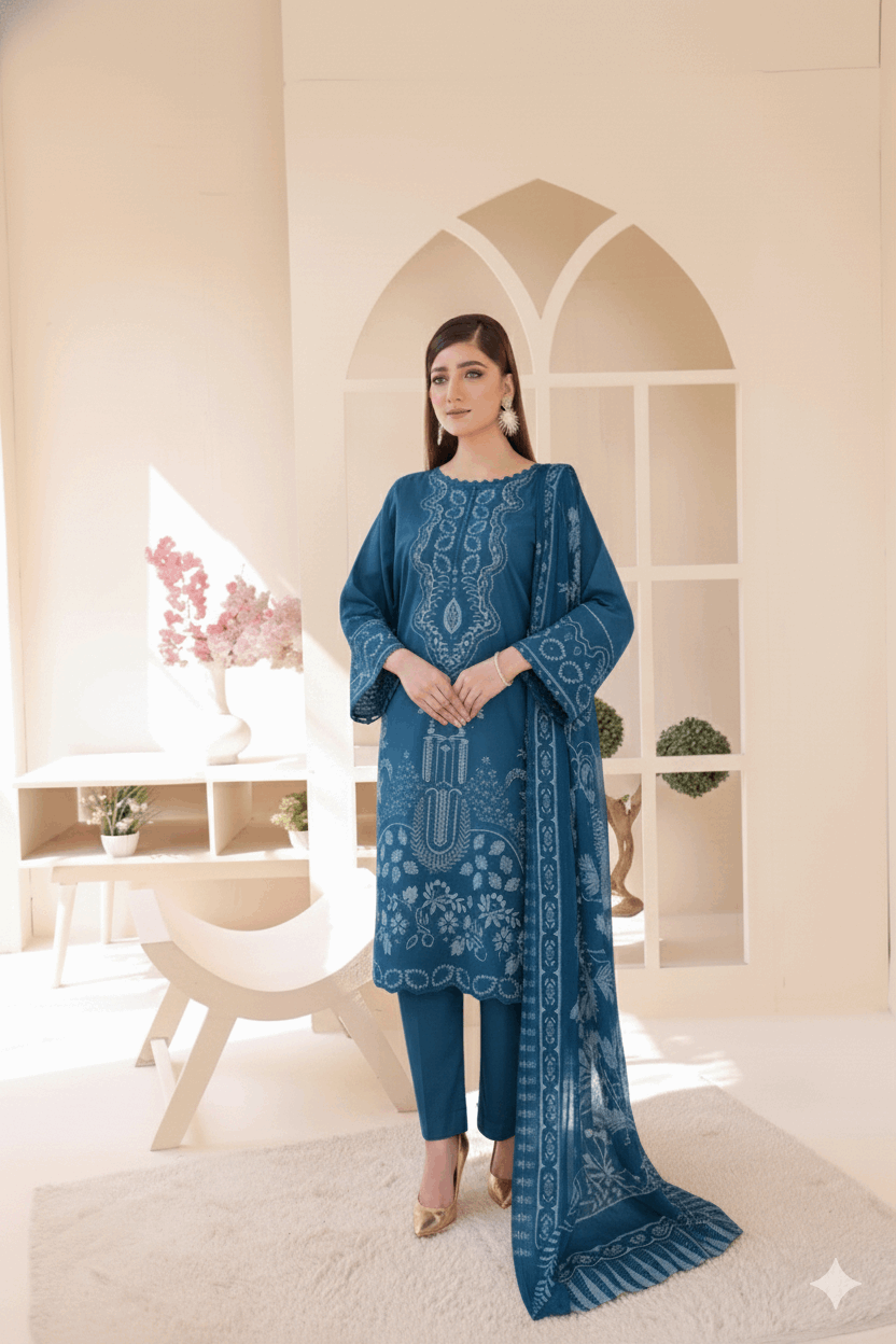 3 Piece – Embroidered Cotton Suit # 17