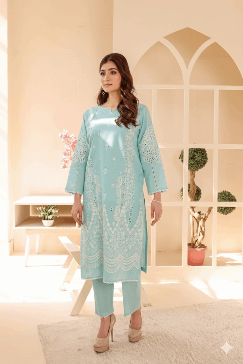 2 Piece – Embroidered Cotton Suit # 44