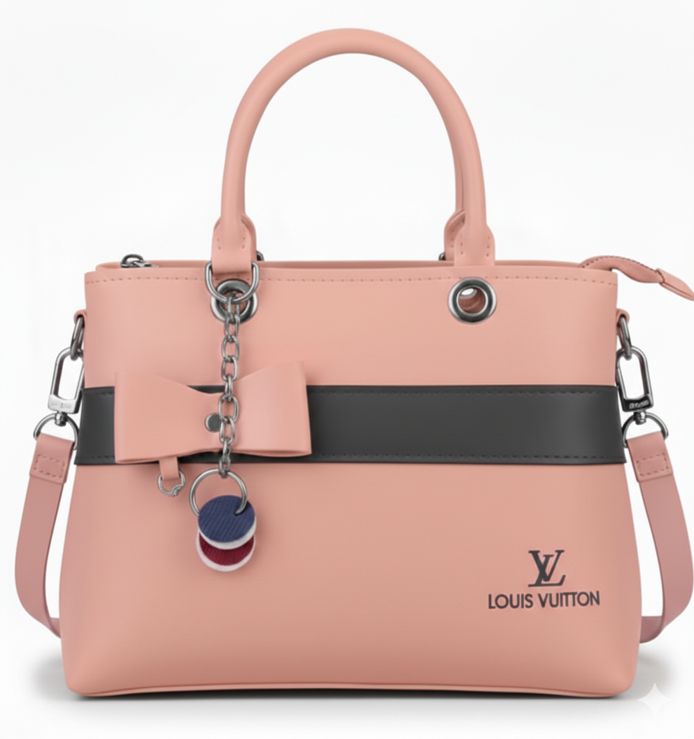 Dual-Handle Crossbody Bag with Black Stripe and Bow