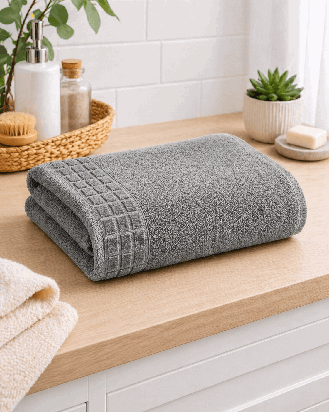 Premium Cotton Bath Towel with Waffle Border