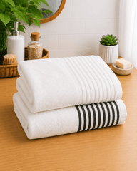 White Zero Twist Stripe  Bath Towel