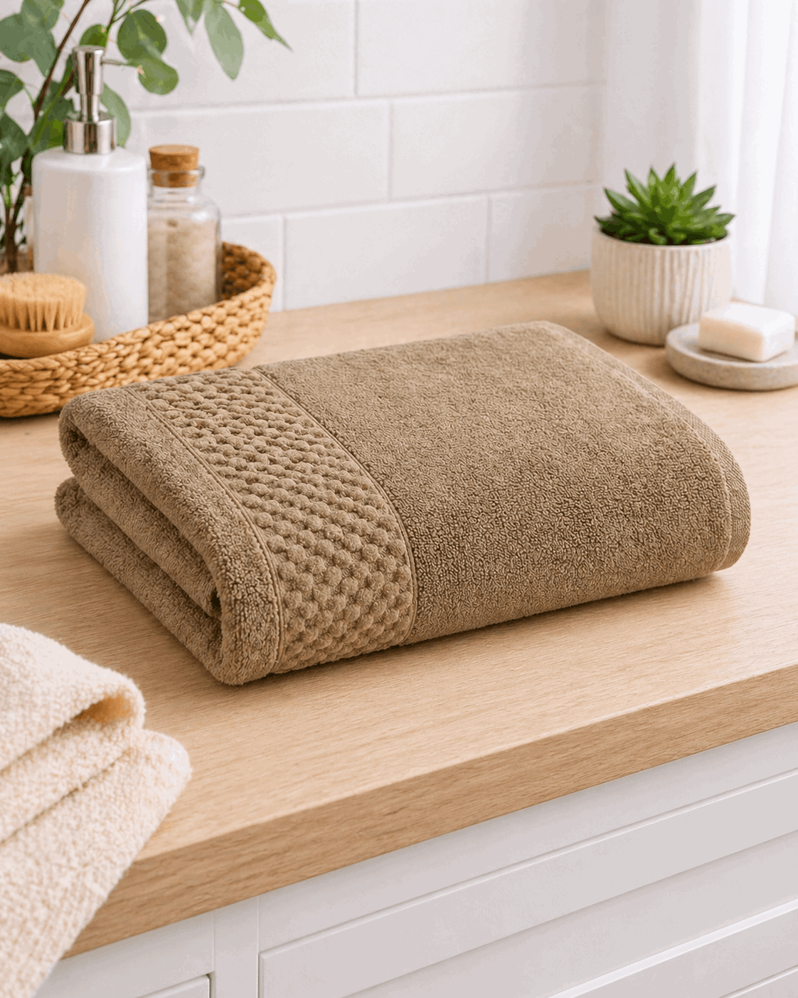 Premium Cotton Bath Towel with Popcorn Border
