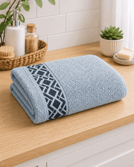 Premium Cotton Bath Towel with Geometric Border