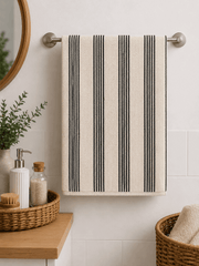 Striped Cotton Hand Towel – Cream & Black (Pack of 2)