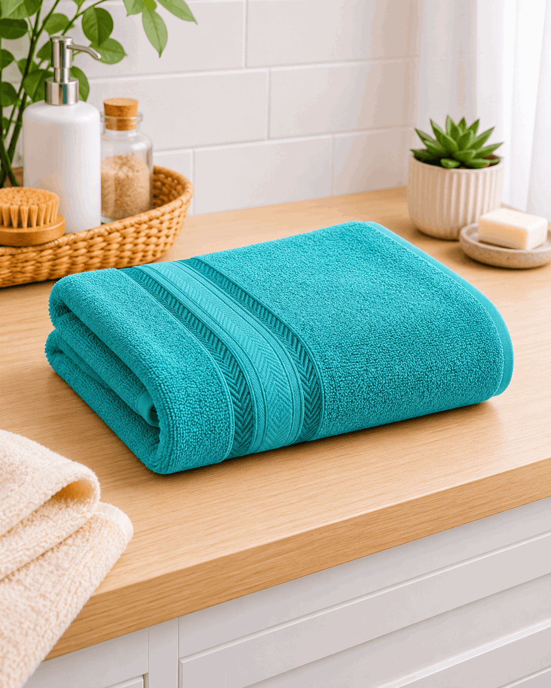Cotton Hand Towel Nordic Border Set of 2