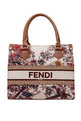Fendi Roma Floral Embroidery Canvas Tote Bag - Brown