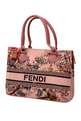Fendi Roma Floral Embroidery Canvas Tote Bag - Blush Pink