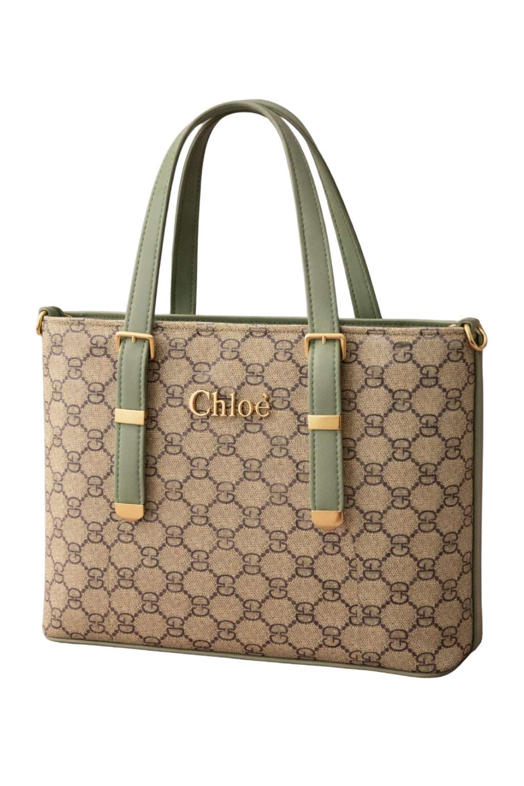 Chloé Monogram "GD" Tote Bag with Sage Green Accents