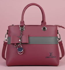 Dual-Handle Crossbody Bag with Grey Stripe and Bow