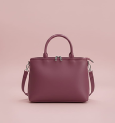 Dual-Handle Crossbody Bag with Grey Stripe and Bow