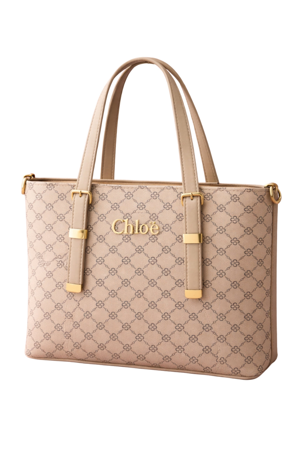 Chloë Signature Diamond Monogram Tote – Cream