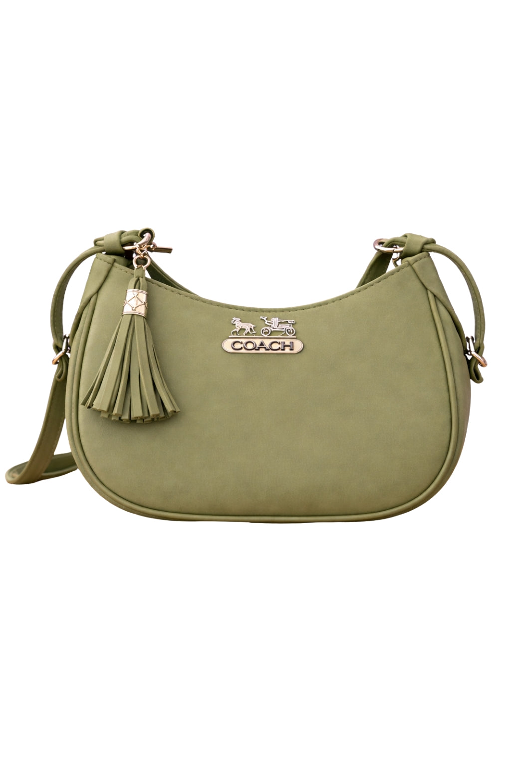 Sage Green Coach Hobo Bag – Leather with Tassel Accent