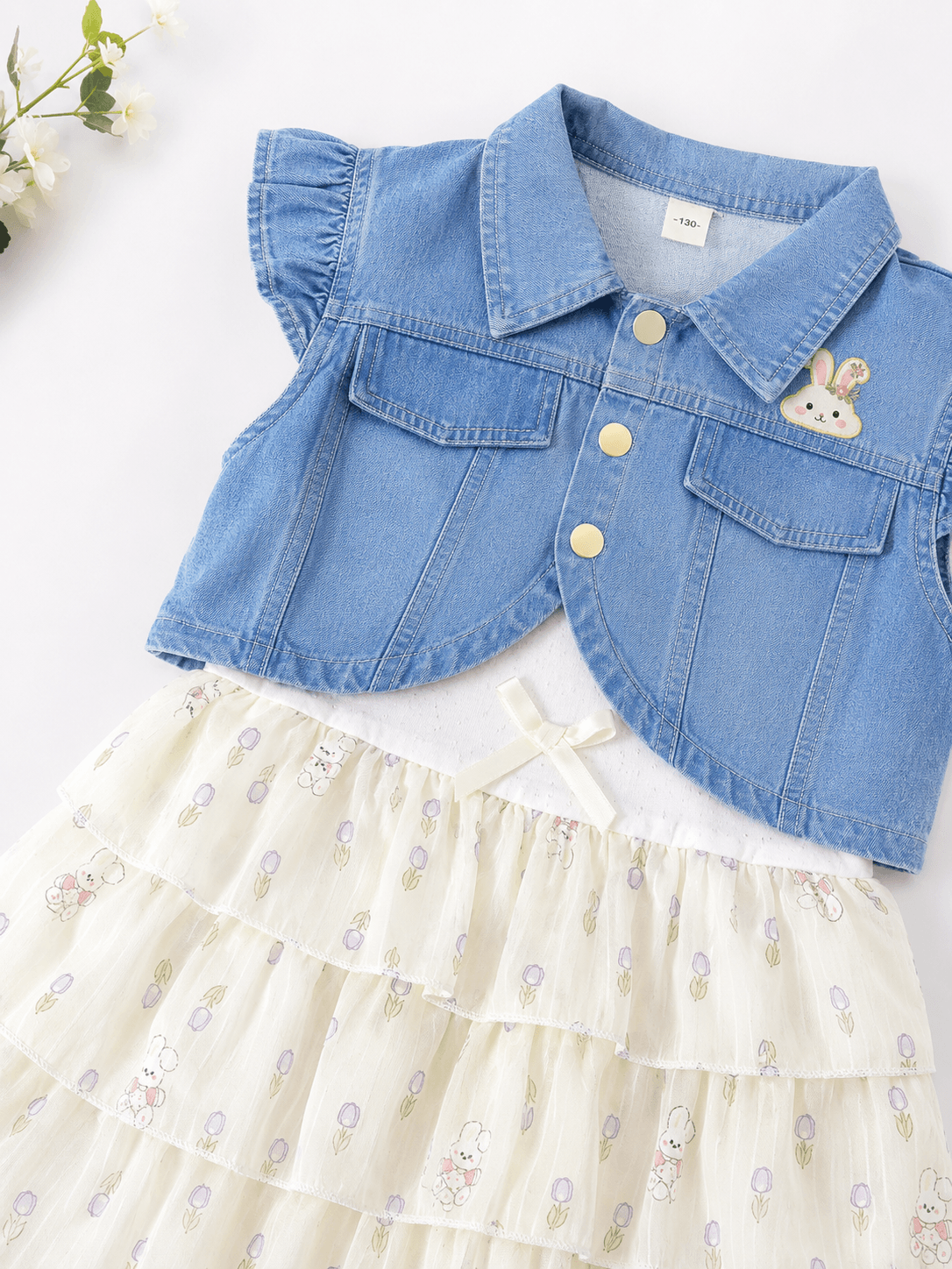 Girls Denim Jacket Printed Frock