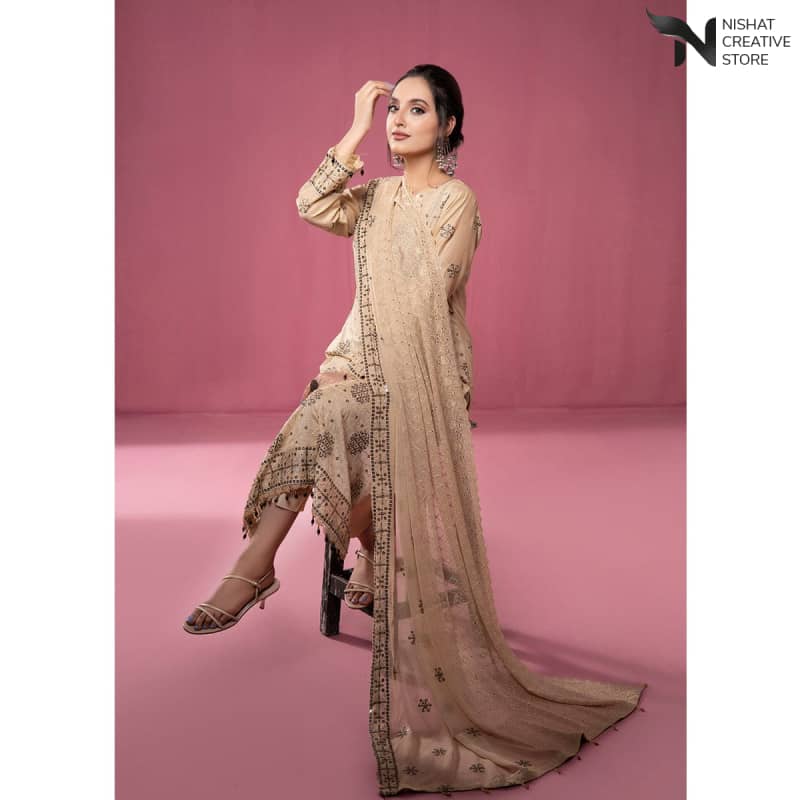 Premium Embroidered Slub Lawn Buani Vol 99 ,23 D# 02 - Nishat Creative Store