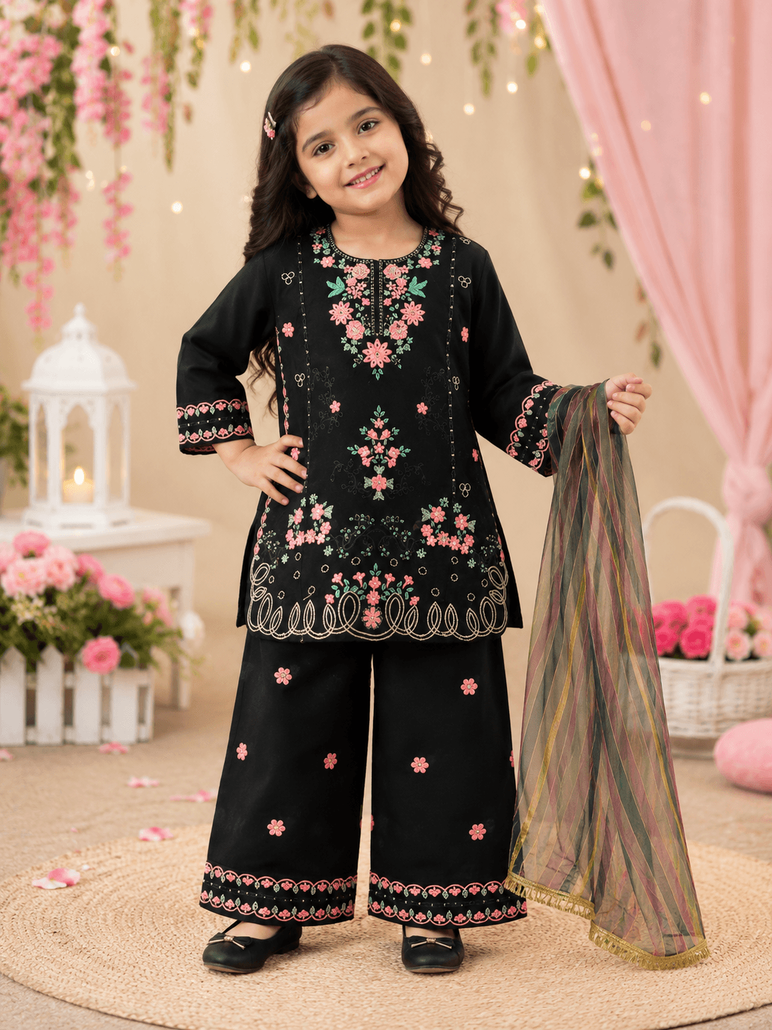 Rosy Black Embroidered Fancy Suit