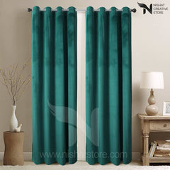 Velvet Curtains Pack Of 2 Plain Design 030