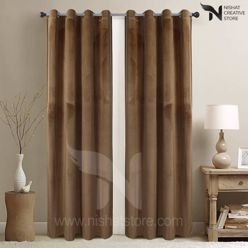 Velvet Curtains Pack Of 2 Plain Design 031